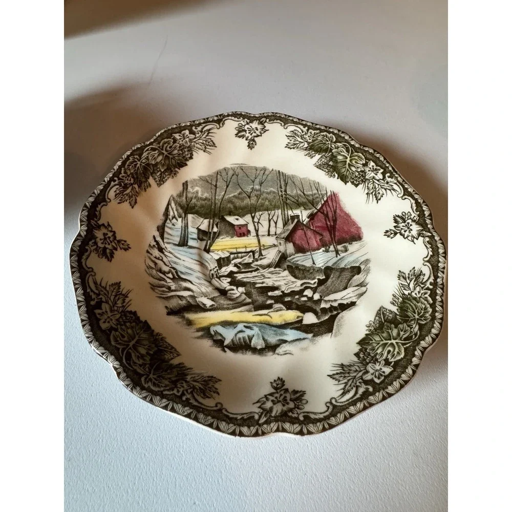 Vintage Set of 2 Johnson Bros Friendly Village Teacup Saucer Ice House England
